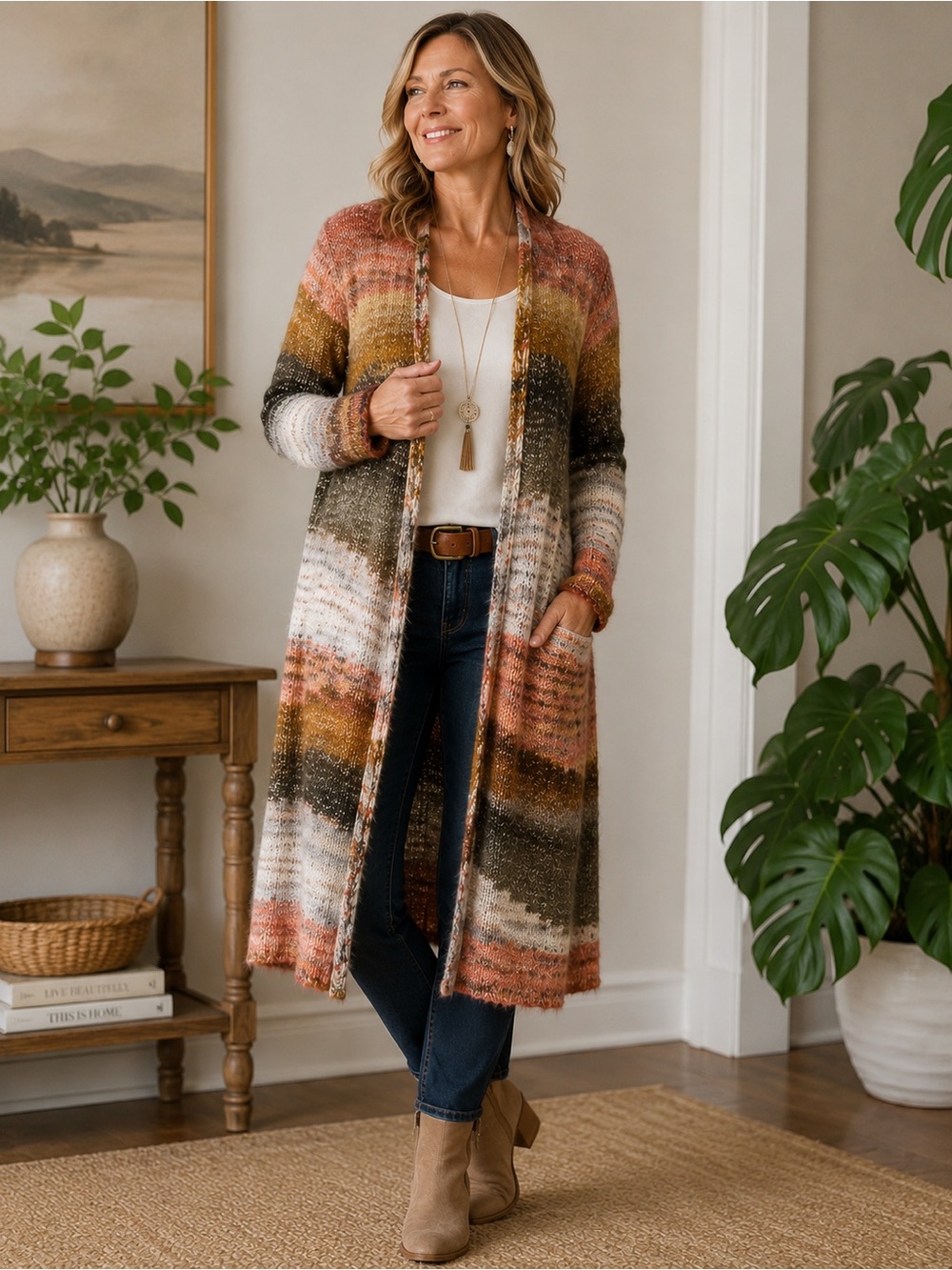 Long Chico’s Space Dye Open Cardigan Sweater Duster XL Boho Fall Layering Piece